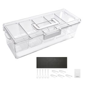 Chilled Condiment Server Caddy, 5 Compartment Ice Cooled Serving Container, Plastic Fruit Garnish Tray Platter with Lid