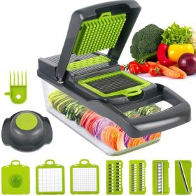 Vegetable Chopper Dicer with Container | Cheese Grater Mandoline Slicer Cabbage Shredder French Fry Cutter Stainless Steel for Veggie Onion Potat