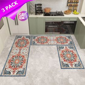 Kitchen Rug Sets 3 Piece with Runner Non Slip Kitchen Rugs and Mats Washable Kitchen Mats for Floor Thick Kitchen Floor Mat Carpet Runner Rugs fo (Color: Mixed)